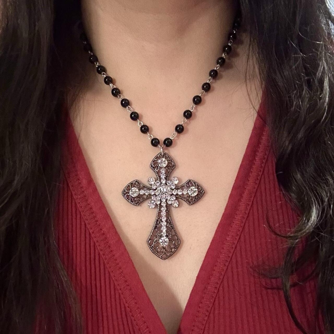 Statement Cross Necklace Choker Vampire Rosary Goth Punk Retro Big Victorian