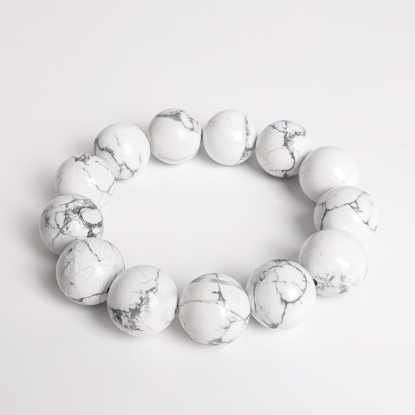 16MM Natural White Howlite A Round Big Size Bead Gemstone Bracelet For Man/Woman