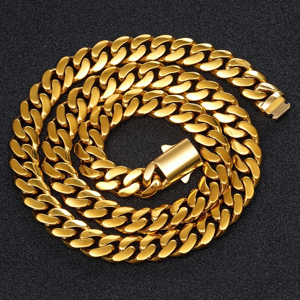 Men’s 6/8/10/12/14mm Gold Color Stainless Steel Miami Cuban Link Chain Necklace