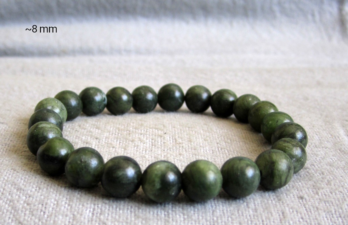 Nephrite Jade Bracelet – Balls Ø ~ 6+8.3mm / ~16.5-22cm Width – Elastic