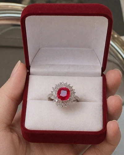 6.45 Ct Natural Ruby & Diamond Engagement Ring Solid 14K White Gold 6 7 8
