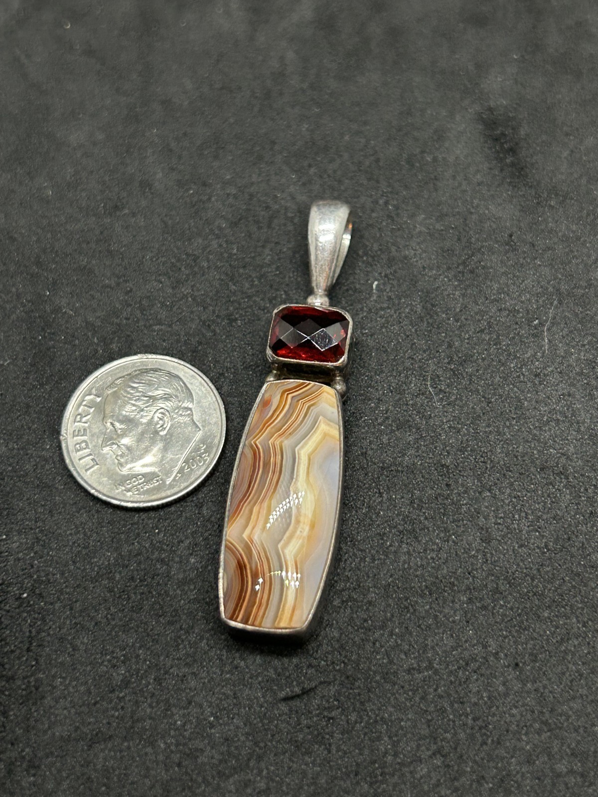 925 Sterling SAJEN Garnet Batswana Agate Pendant 2in – 7.36g