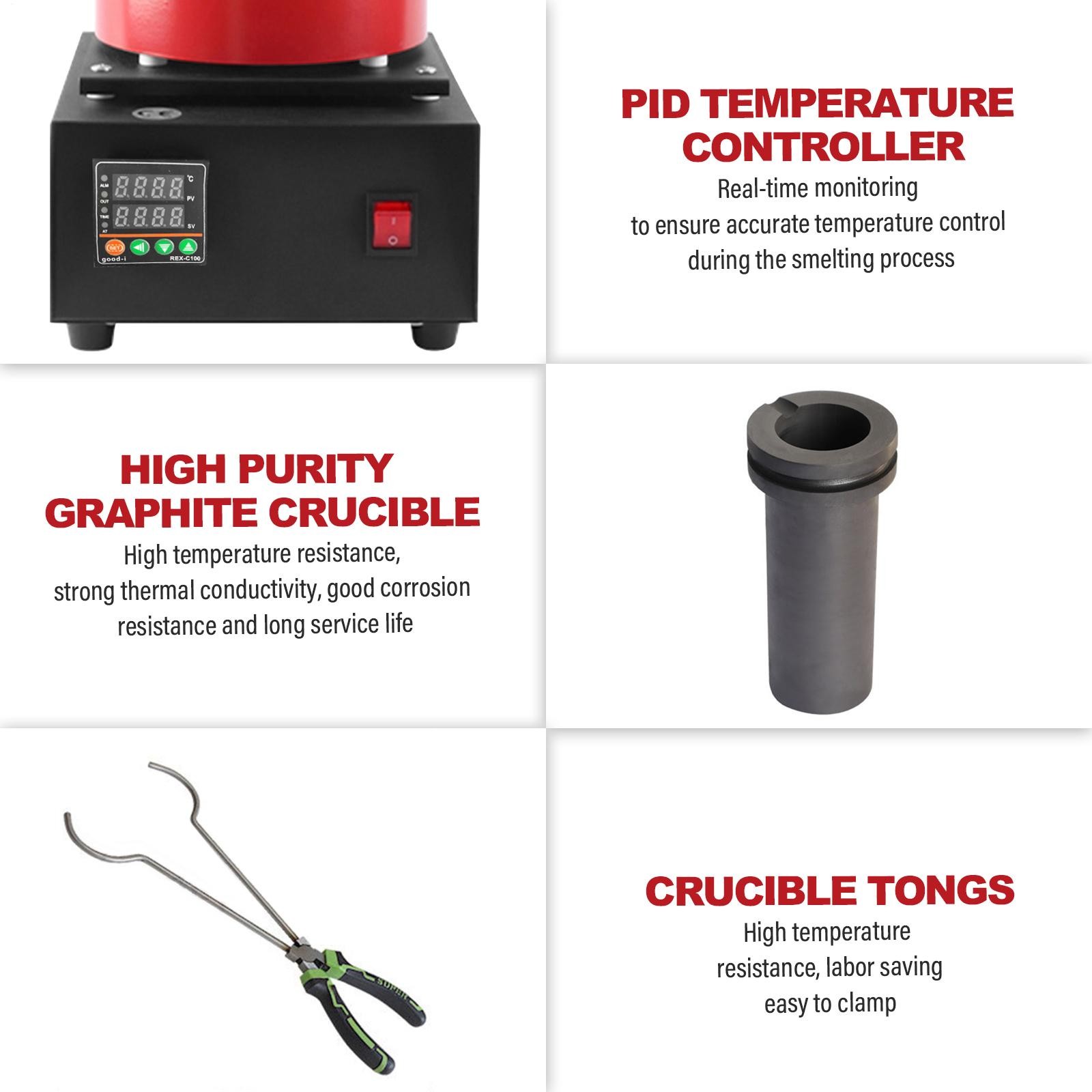 Upgraded Electric Metal Melting Furnace Kit w/ 3KG Crucible+Casting Ingot Mold–