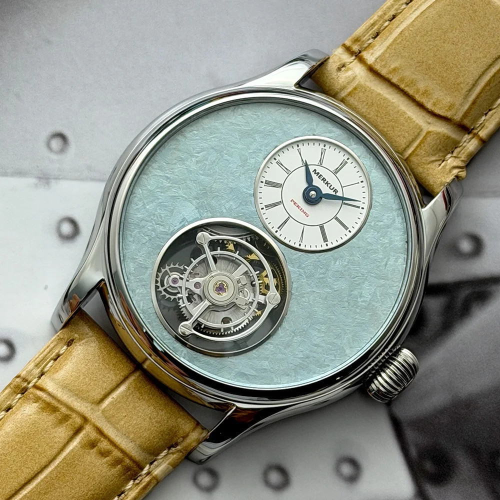 Merkur Tourbillon Watch Sapphire Waterproof Mechanical Wristwatch Men Leather Ba