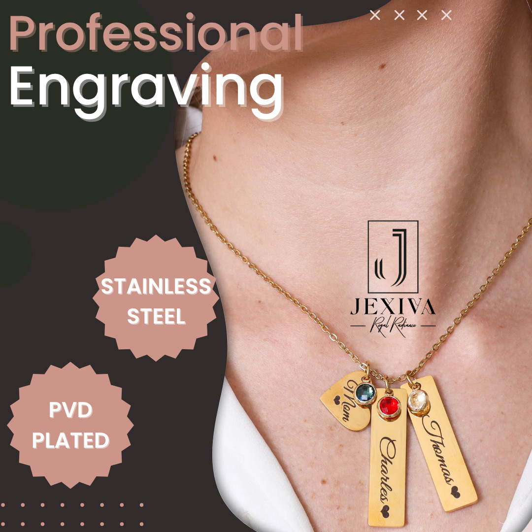 Necklace – Personalized Heart Name Engraved Bars With Birthstone for Women/Men