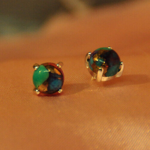 DALIHA COPPER TURQUOISE MULTI COLORED CABOCHON ROUND SHAPE 6MM STUDS