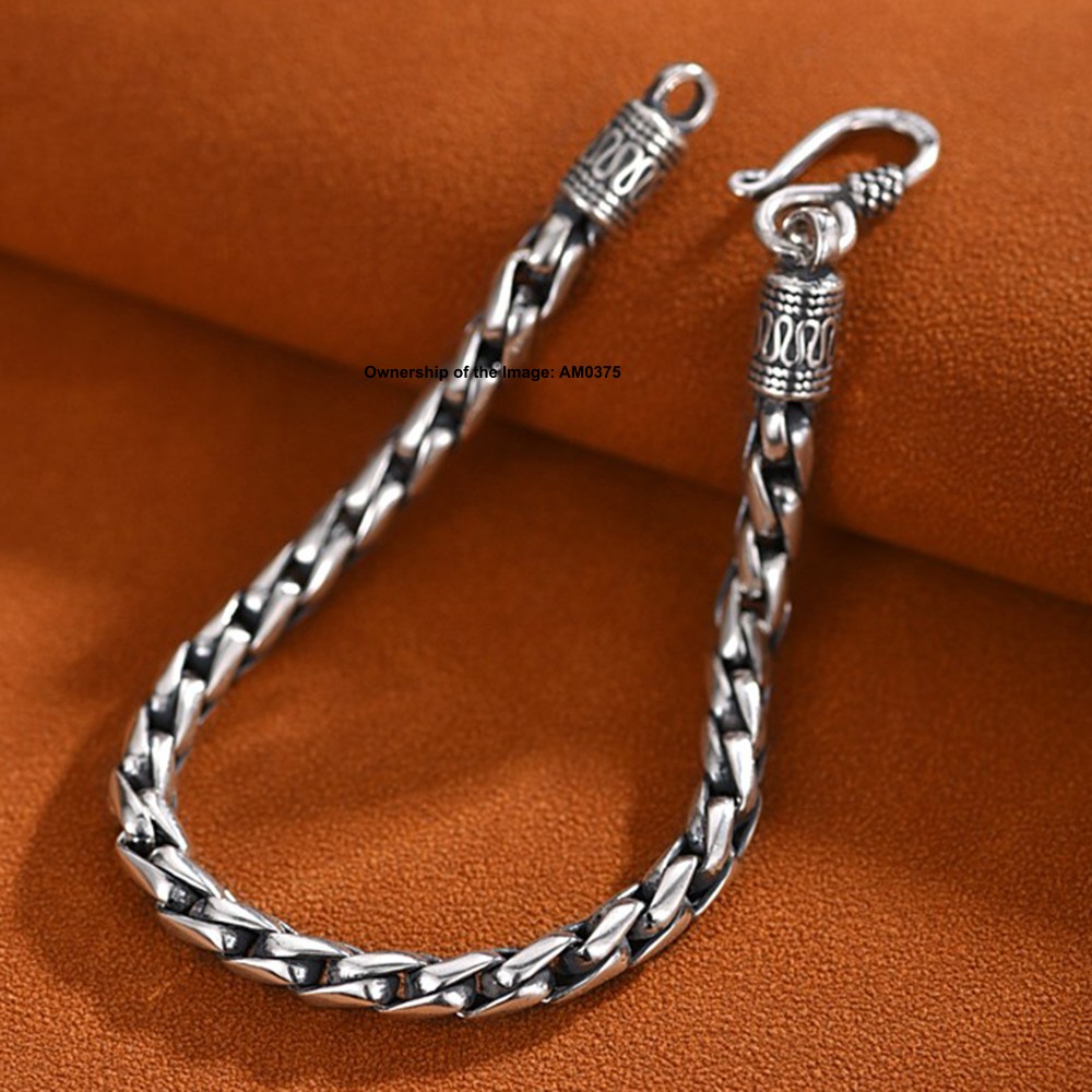 Fine Real S925 Sterling Silver Bracelet 5mm Wheat Link Men Bracelet 7.5-8.7inch