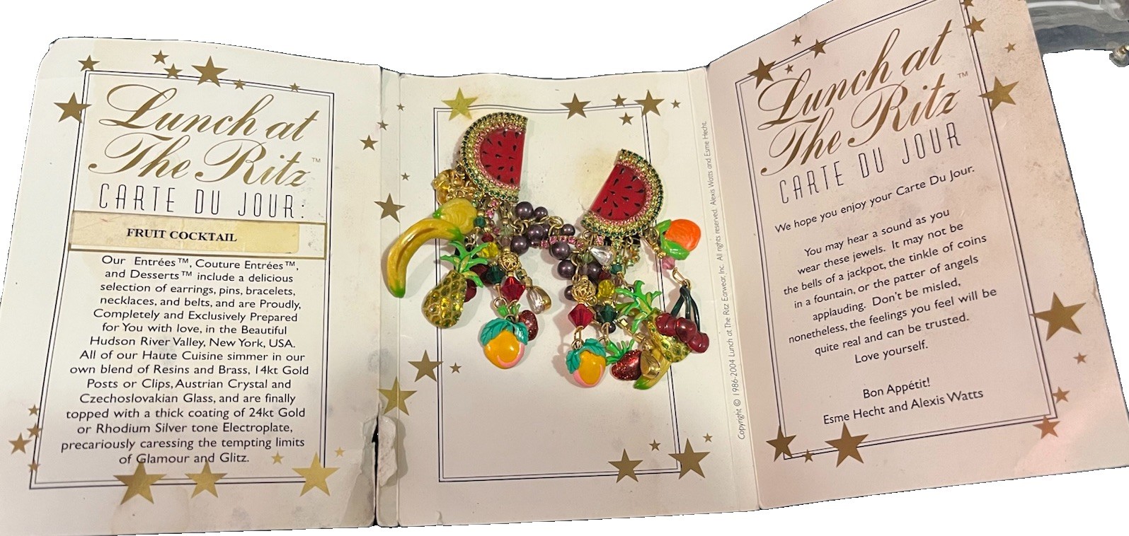Lunch at The Ritz Fruit Cocktail Clip-On Dangle Earrings tropical fruit Resin