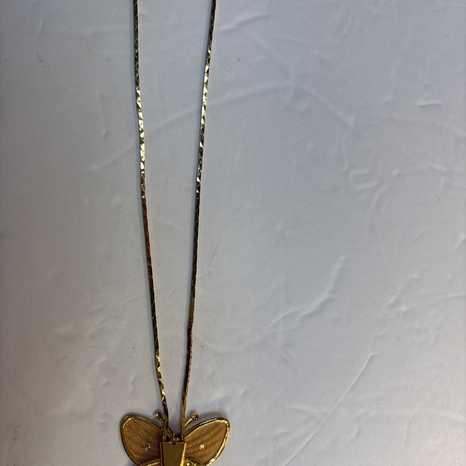 Vintage Gold Tone Filigree Butterfly Adjustable Slider Necklace 29”