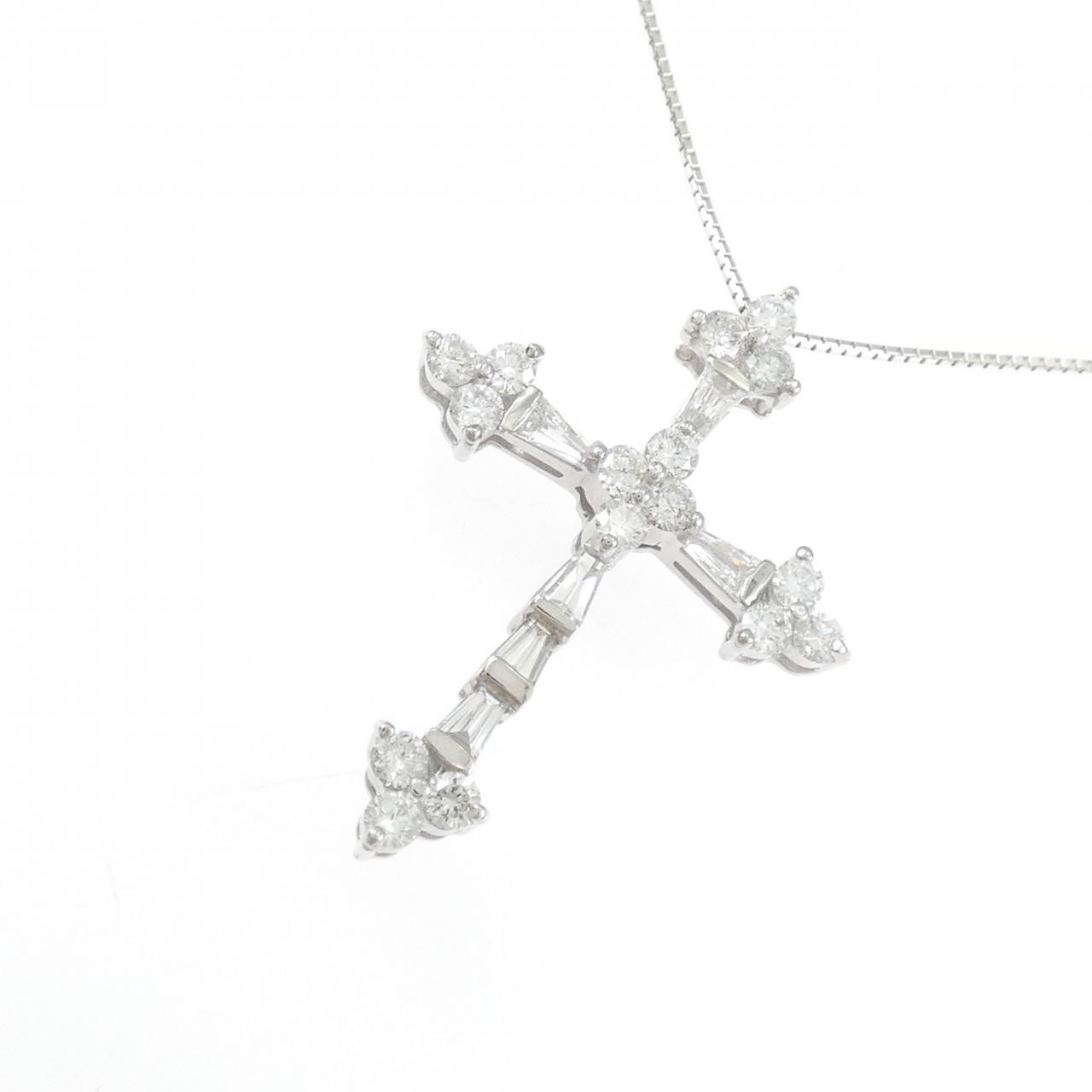 Authentic K18WG Cross Diamond Necklace 1.00CT #270-004-157-7971