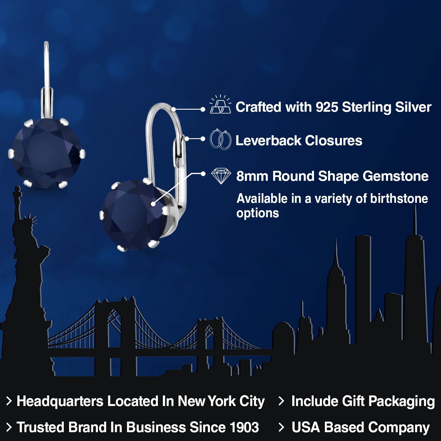 3-5 Cttw Gemstone Birthstone Dangle Earrings for Women | 925 Sterling Silver |