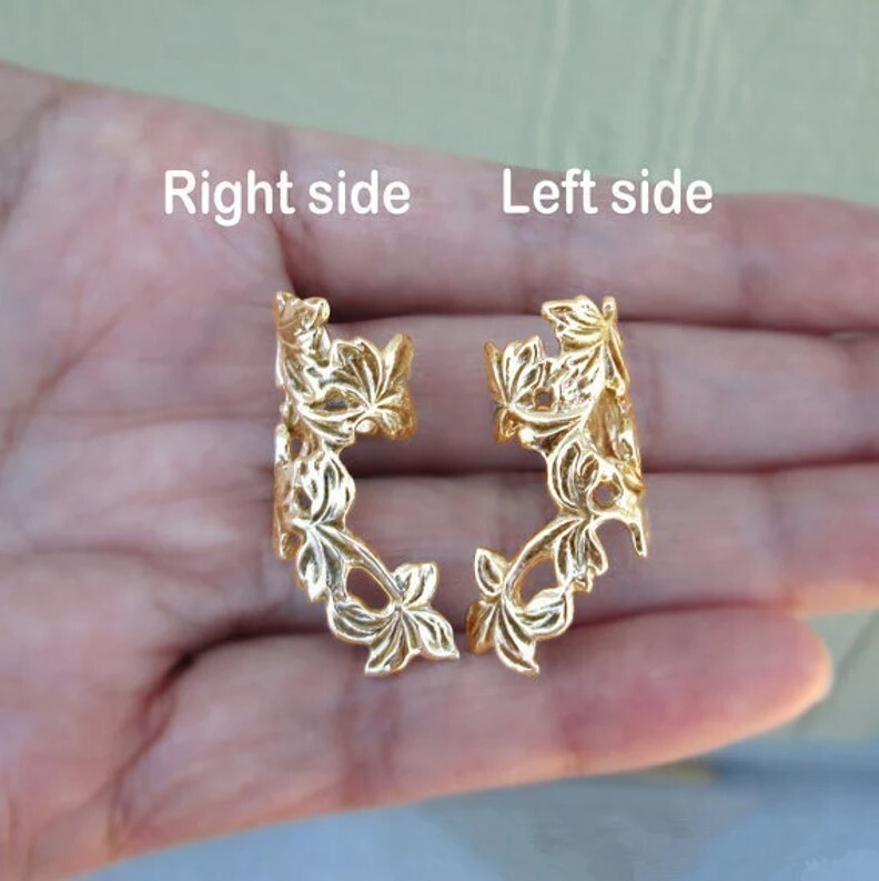 Floral Hollowed our Flower & Leaf Ear Cuff – Gold – No Piercing, Clip On