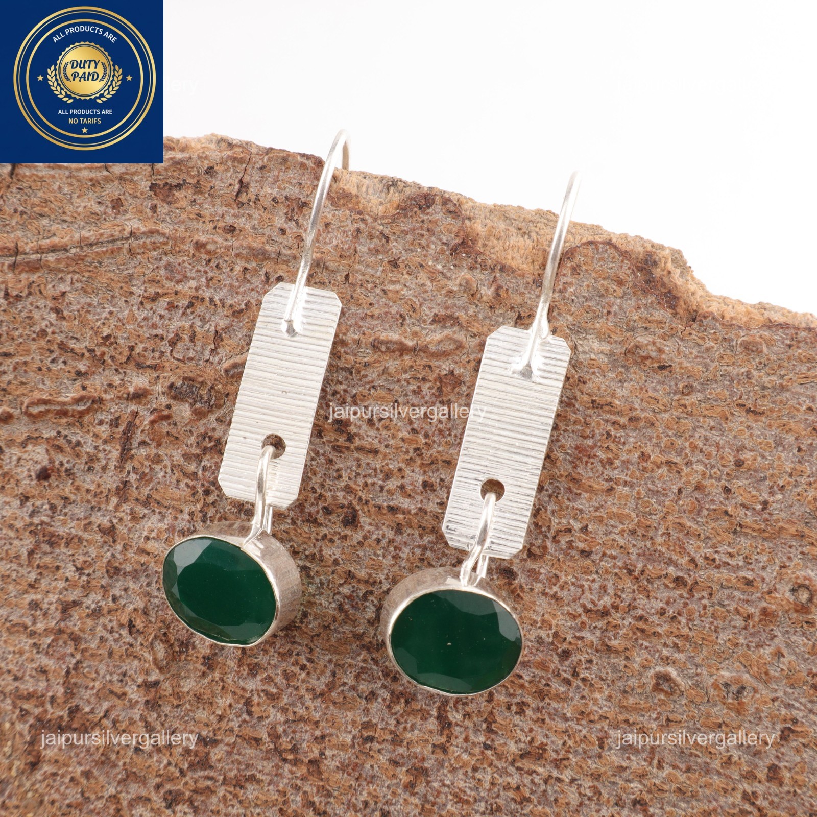 Green Onyx Gemstone Earrings 925 Silver Handmade Trendy Jewelry 1.9″ For Mother