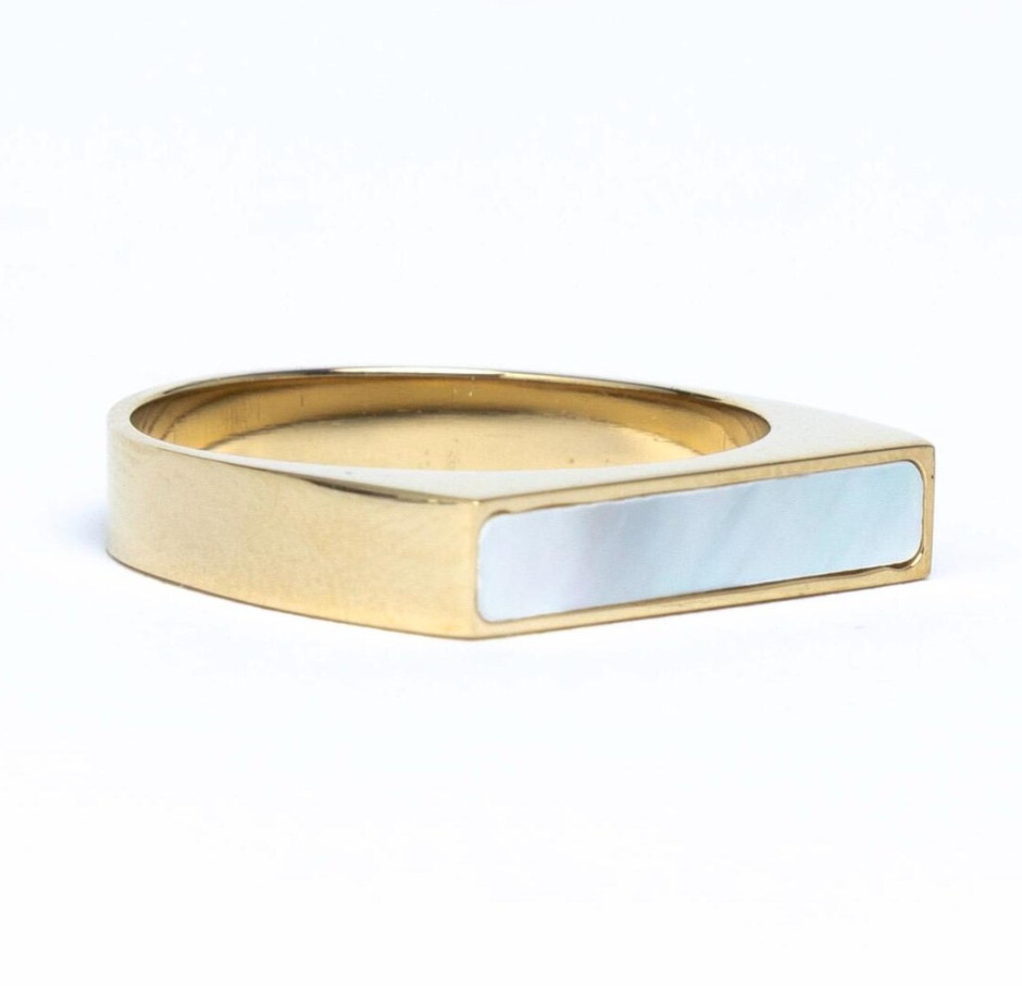 Handmade Gold Plated Pearl Inlay Ring Birthday Gift For Boys 925 Silver Jewelry