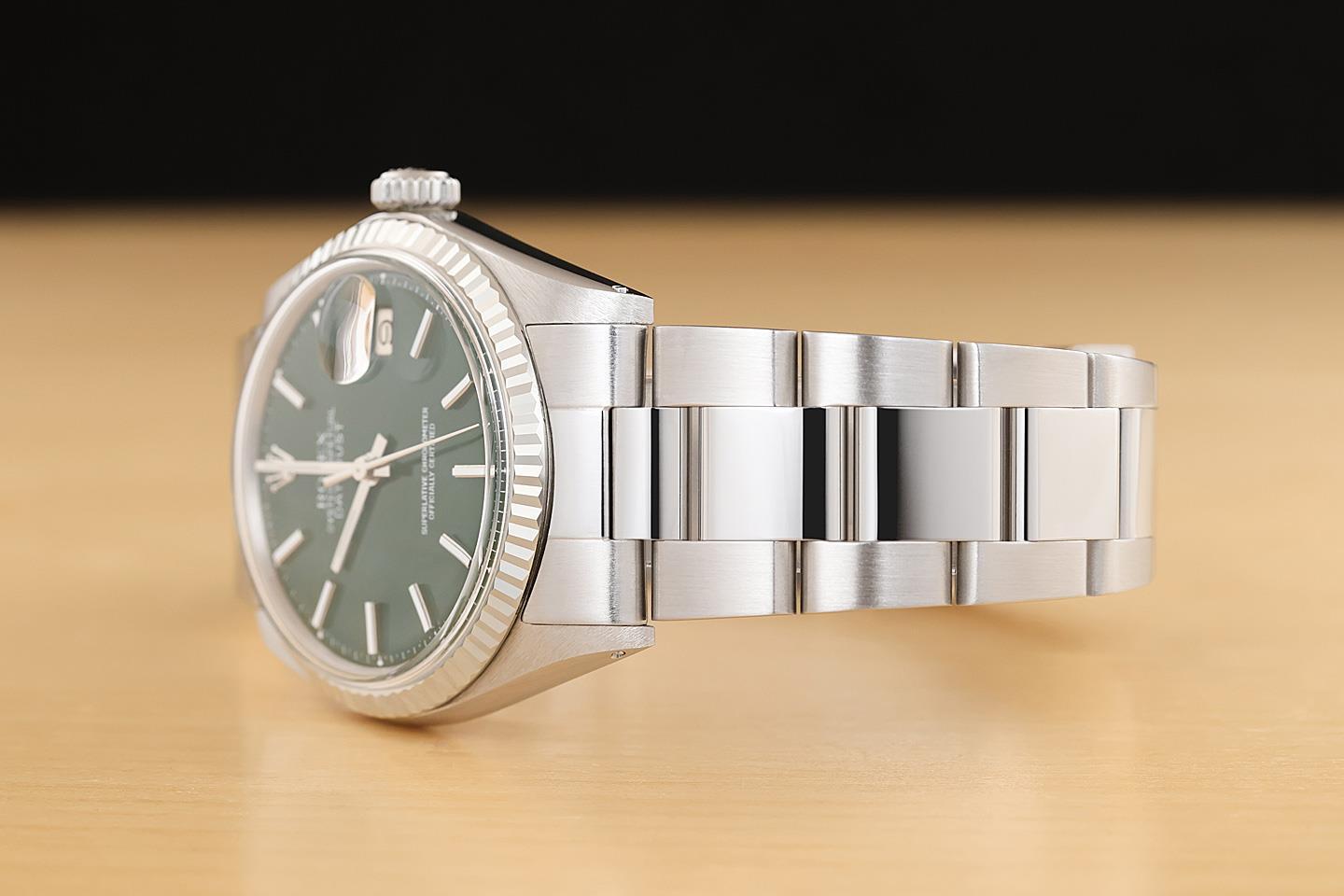 ROLEX MENS DATEJUST 18K GOLD STAINLESS STEEL GREEN DIAL WATCH w/ OYSTER BAND