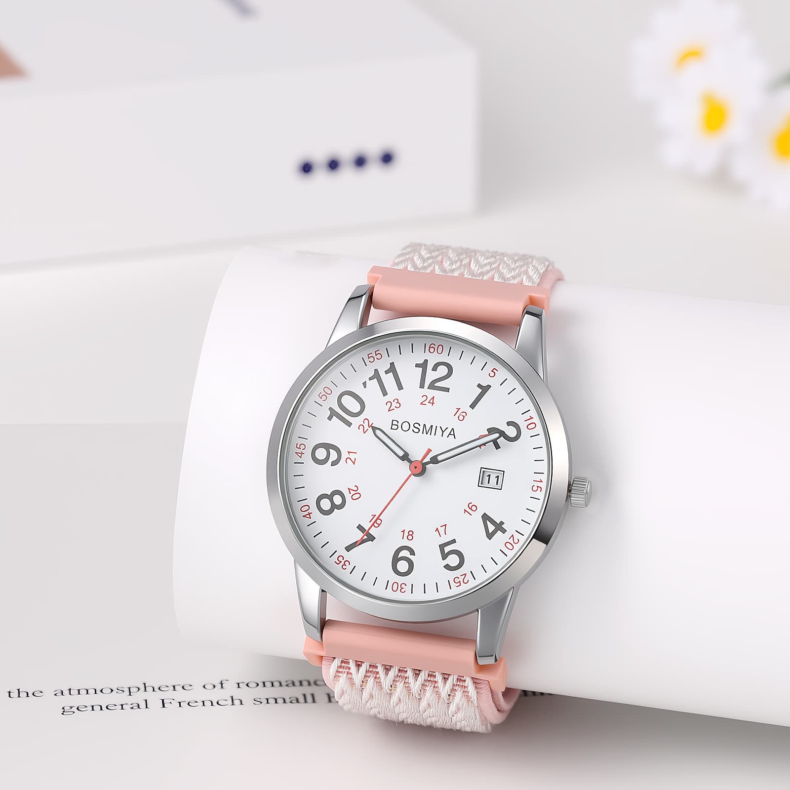 Womens Date Boho Colorful Woven Elastic Band Quartz Wristwatch Easy to Read