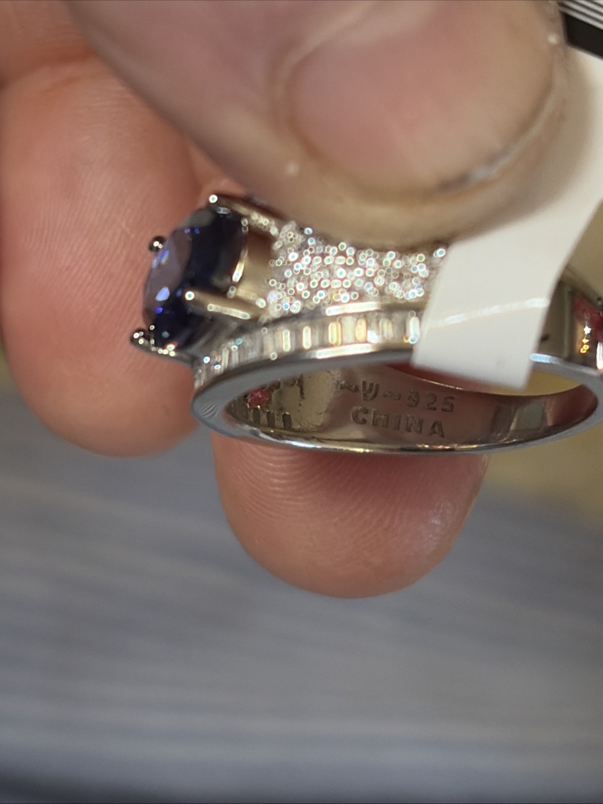 W 925 Signed Ring Blue Sapphire An Zirconia Sz 8