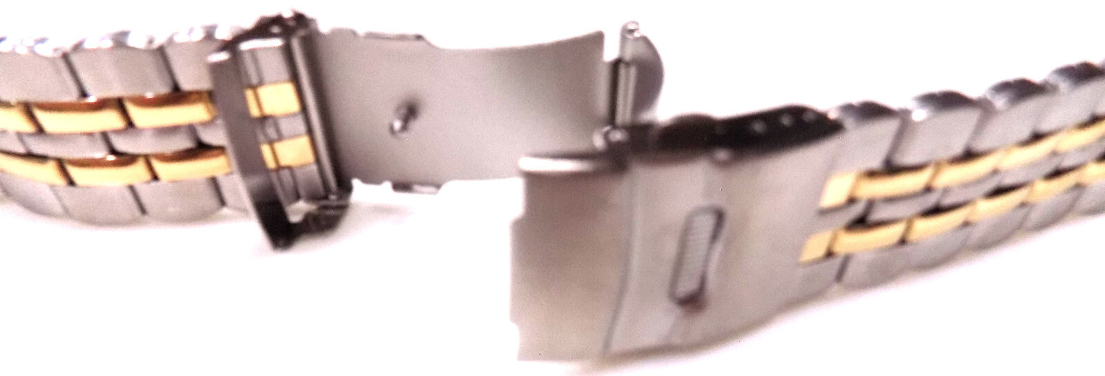 Mens 2 Tone Stainless Steel 16-22 mm Watch Band Security Trifold Buckle Clasp