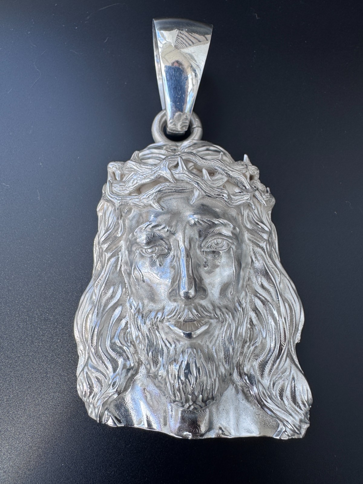 Jesus Head Pendent 4.25″ Extra Large Solid Sterling Silver 925 Heavy! 145 grams