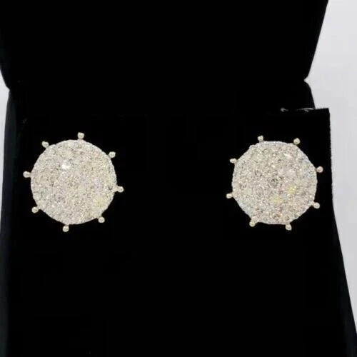 14K Yellow Gold Plated 2Ct Round Cut Real Moissanite Men’s Cluster Stud Earrings