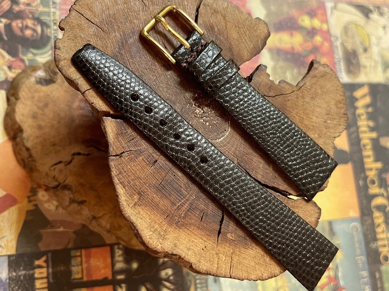 Exotic Skin pattern, price of leather 19mm Lizard Calf vintage watch band NOS