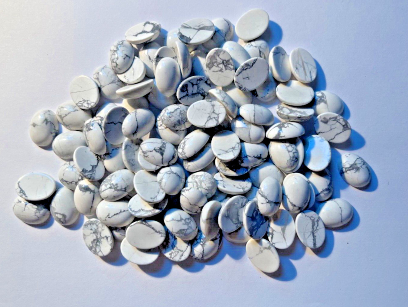 LOT OF 10 PIECES GENUINE NATURAL 16X12 MM OVAL CAB WHITE HOWLITE BELOW WHOLESALE