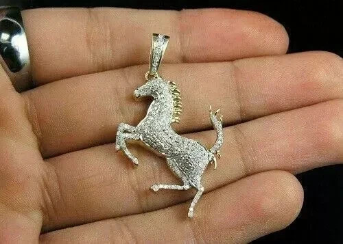 2.00 Ct Round Cut Moissanite Ferrari Horse Pendant 14k Yellow Gold Plated