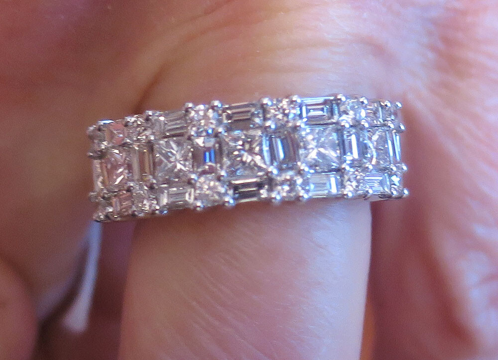 2.6 ct Princess Round & Baguette Diamond Ring F-G color 14K White Gold Band #322