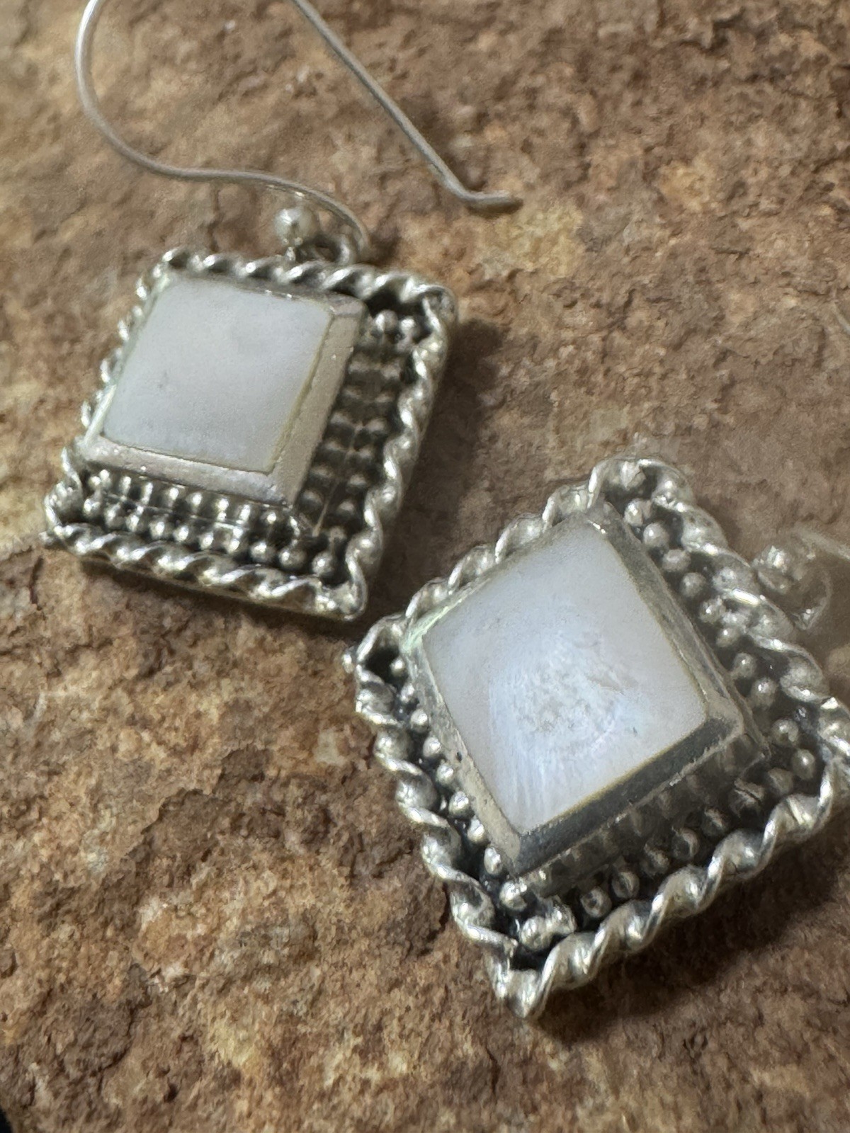 Sterling Silver Dangle Drop Mother-Of-Pearl Thailand Earrings 8.8 Grams