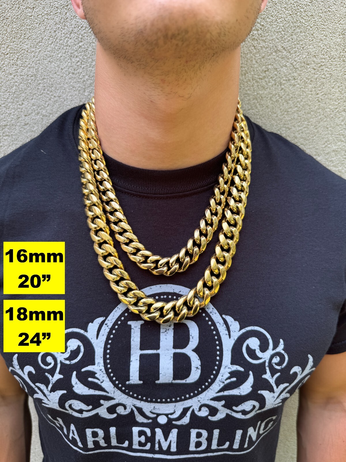 Miami Cuban Link Chain Necklace Bracelet 14k Gold Plated Stainless Steel 4-18mm