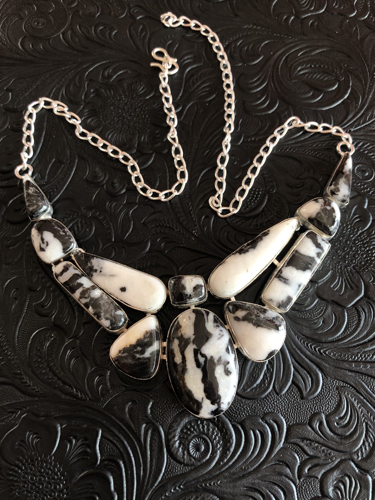 White Buffalo Turquoise Artisan Pendants Large Necklace 18-20” Butterfly Design
