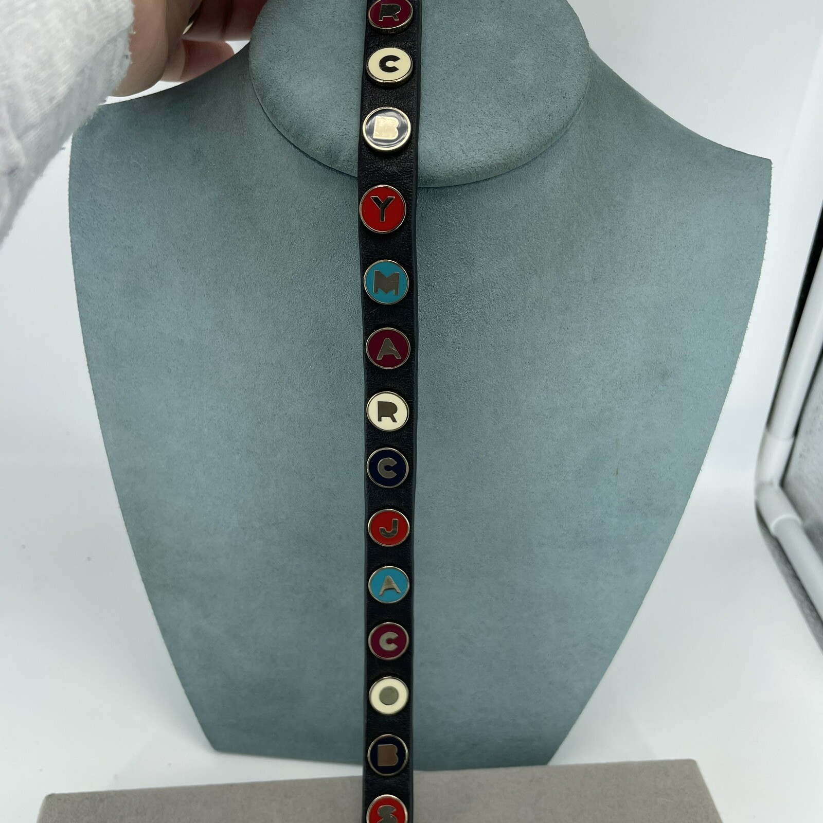 Marc Jacobs choker necklace black leather multicolour enamel spell out RETRO Y2K