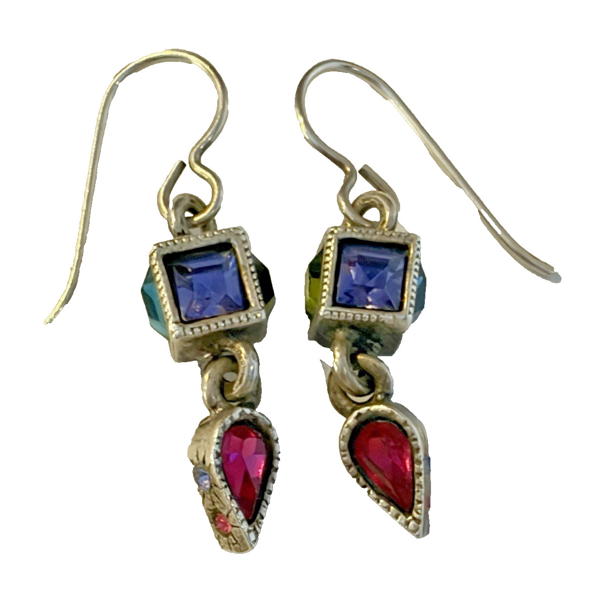 Signed PATRICIA LOCKE STERLING SILVER 925 Multi-Crystal Dangle Earrings VTG-FAB!