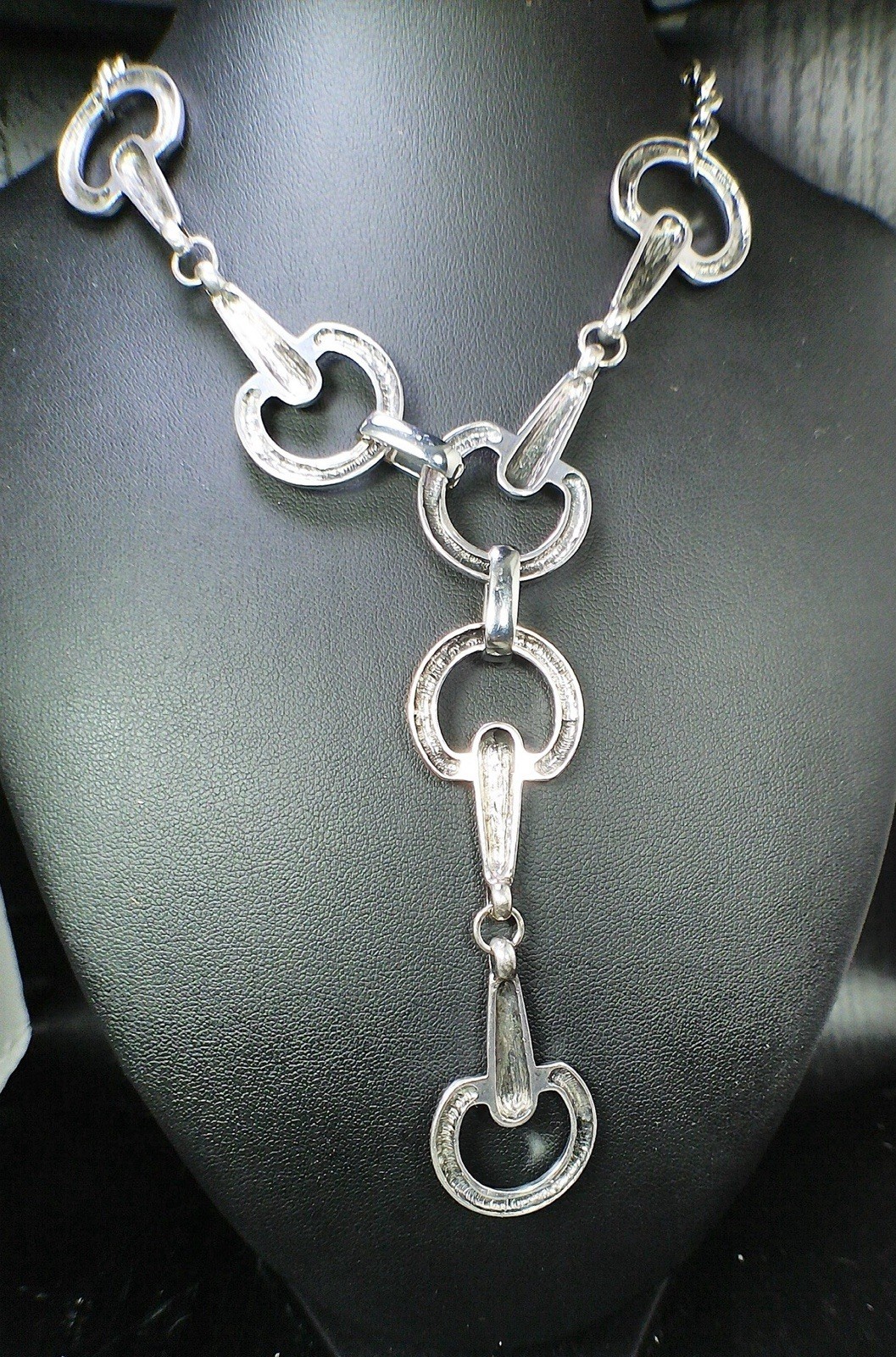 Horse Bit Lariat Necklace Silver Tone Equestrian Western Cowgirl Statement Piece