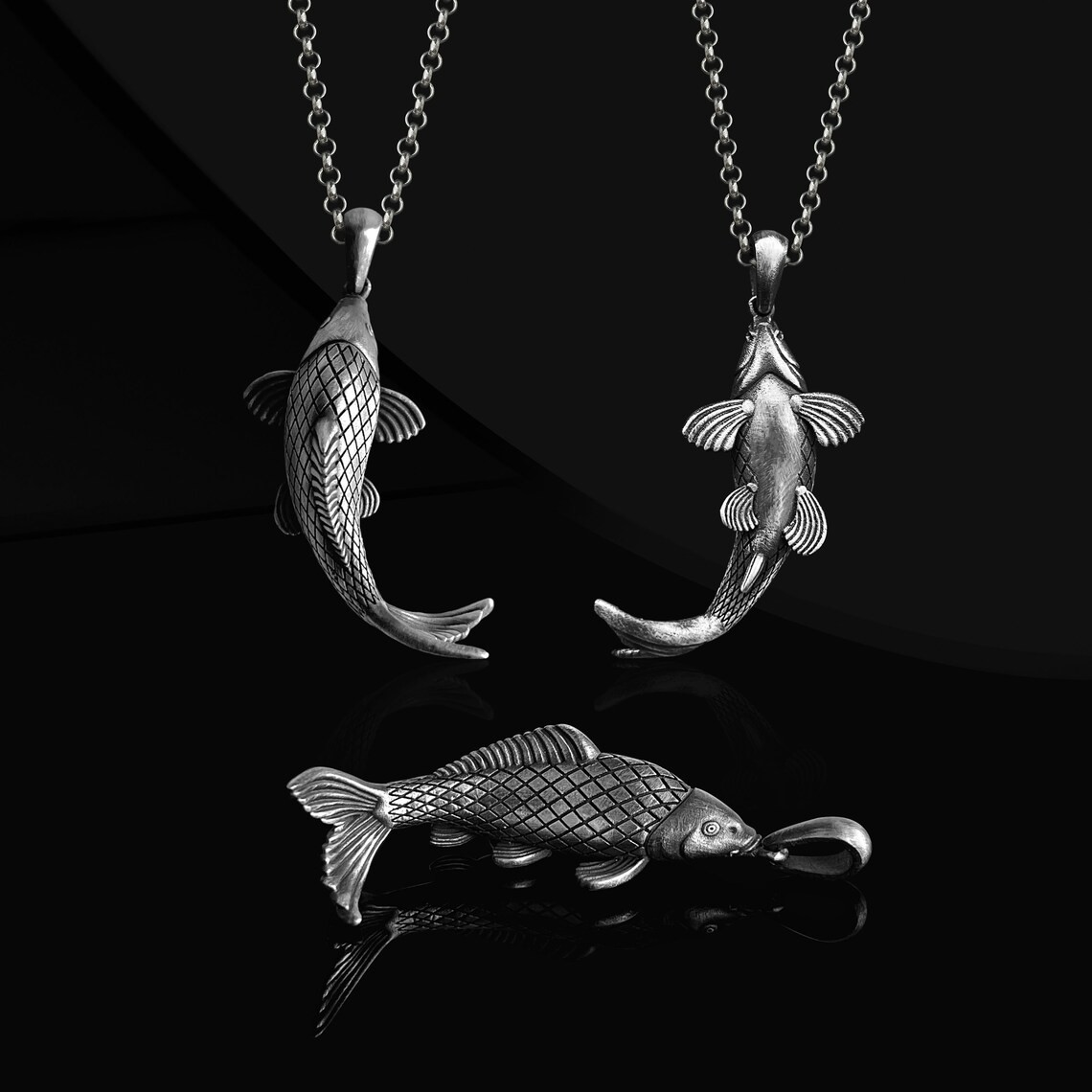 Japanese Koi Fish Necklace 925 Sterling Silver Pendant Necklace US Duty Free