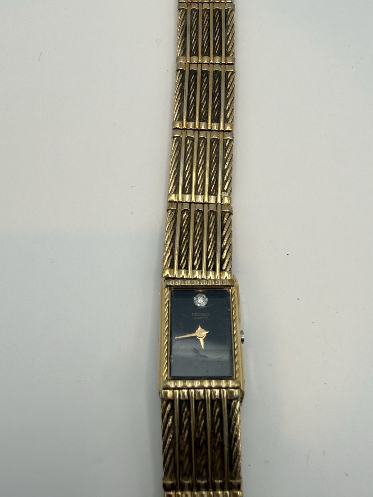 Seiko Quartz Women’s Vintage 1980s Rectangle Gold Bracelet Watch Black Dial