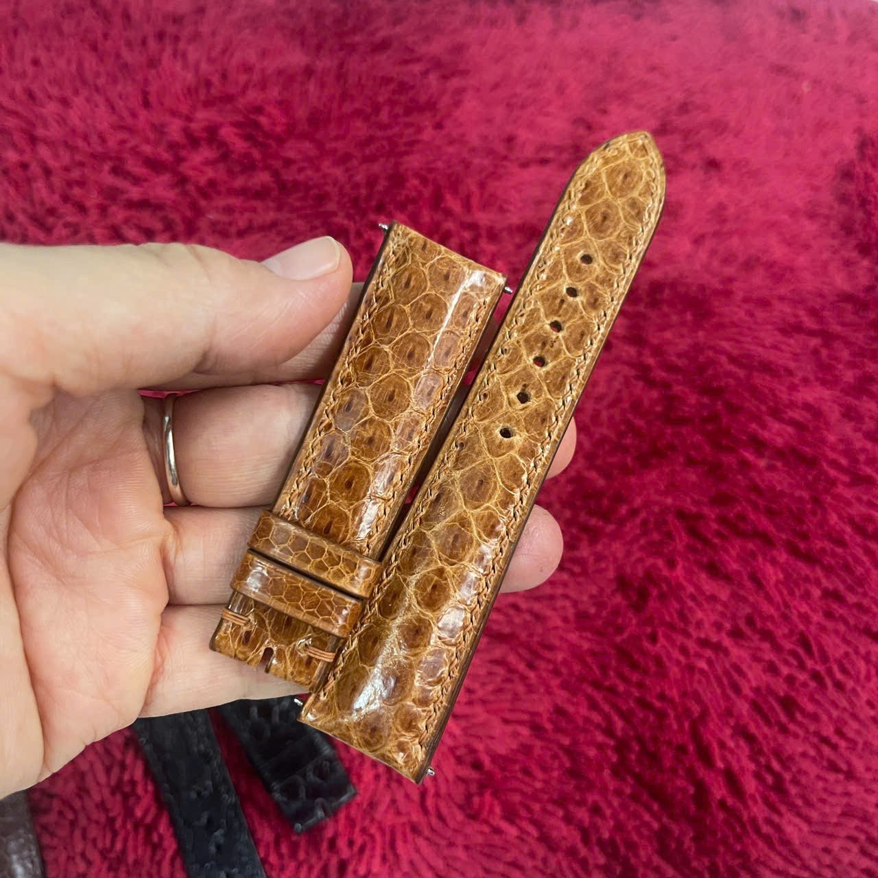 22mm/18mm BROWN Genuine Snake Leather Skin Watch Wrist Strap Band Buckle