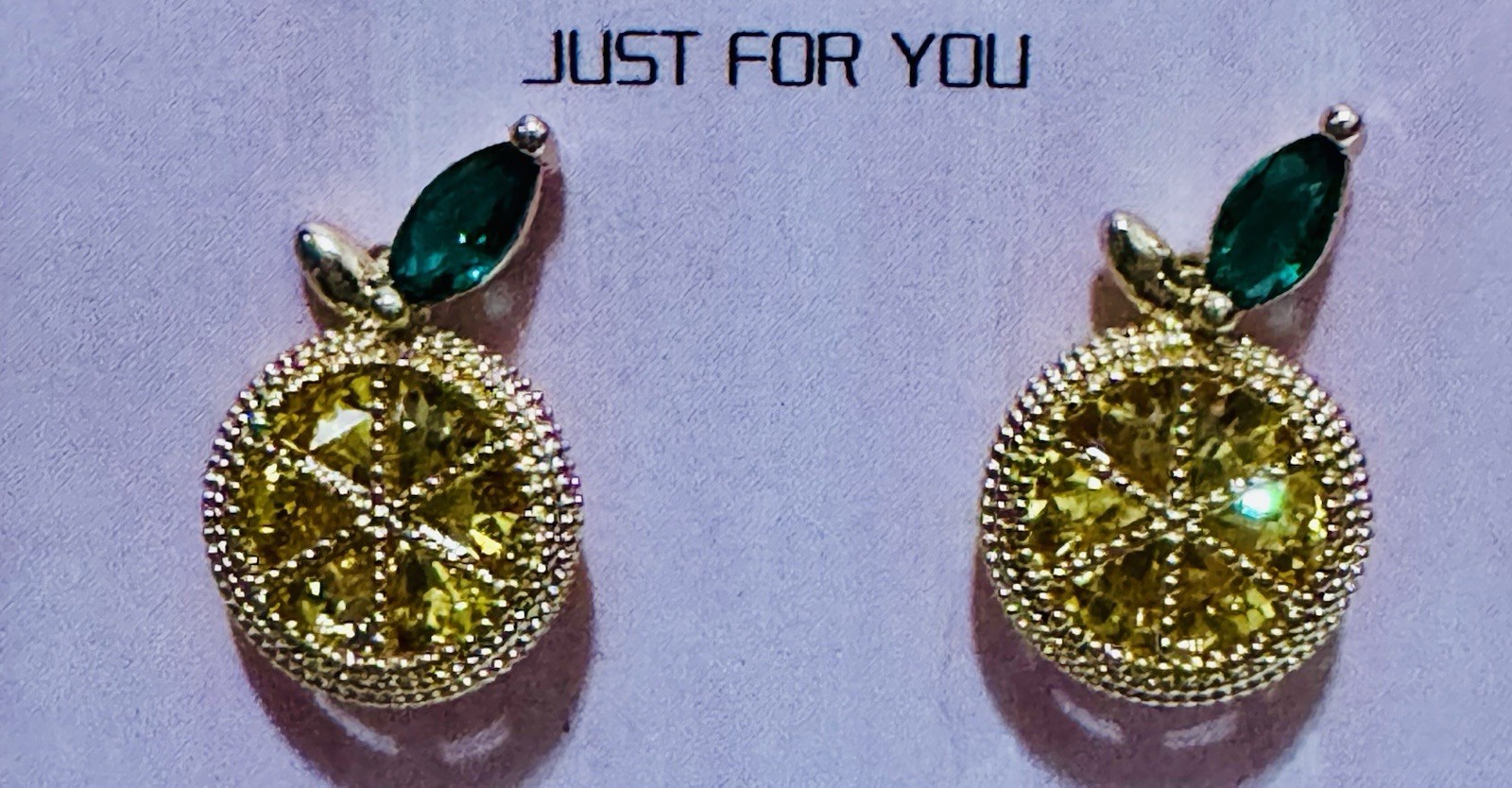 Studs Cubic Zirconia Lemon Design Earrings Lead Free And Nickel Free Brand New