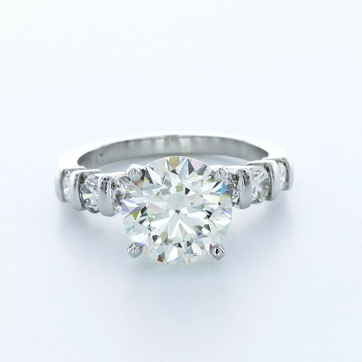 Solid Platinum Side Stone Engagement Ring 4.90 CT Round Lab-Grown Diamond H VS2