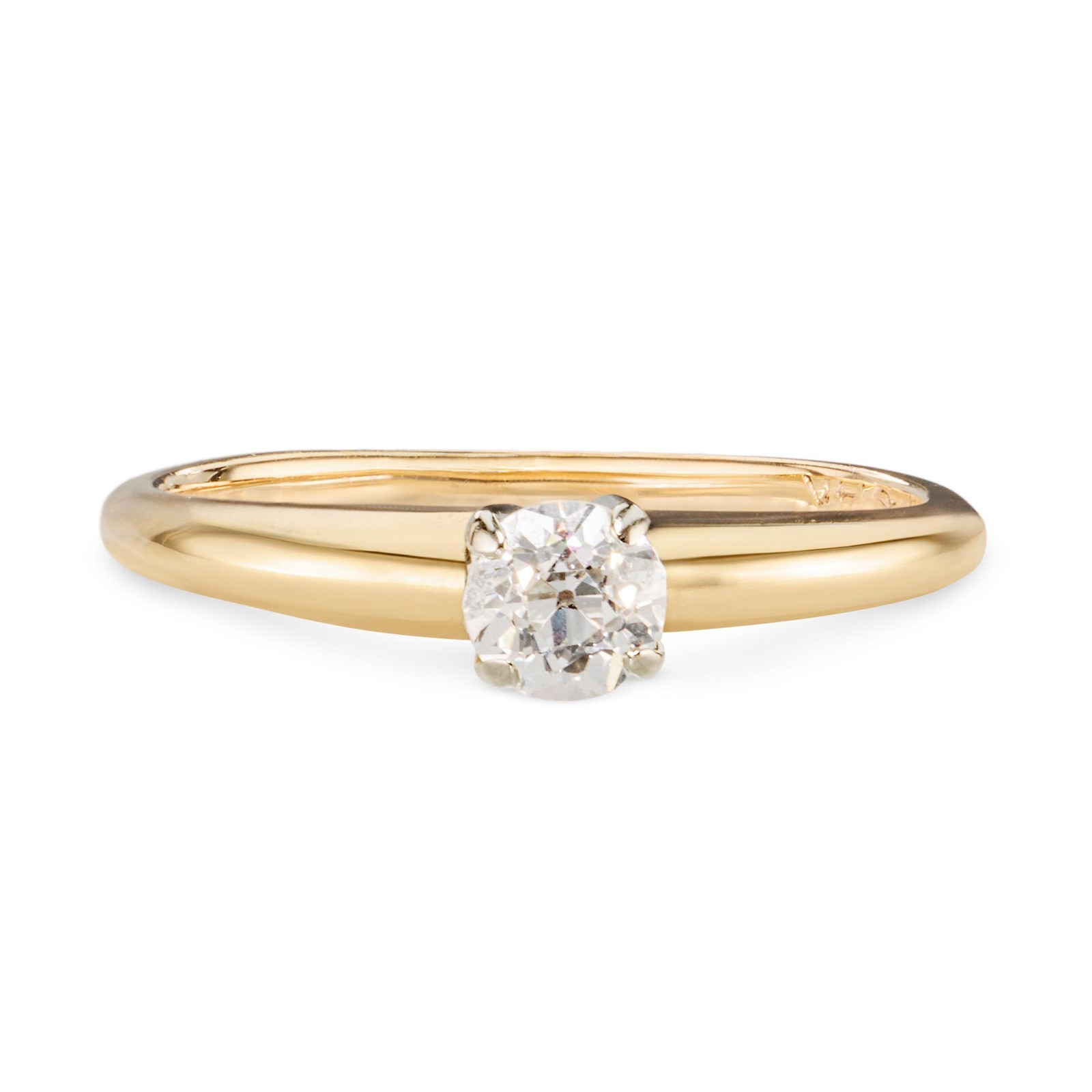 Vintage 14k Yellow Gold 0.22ct Old Euro Diamond Solitare Ring