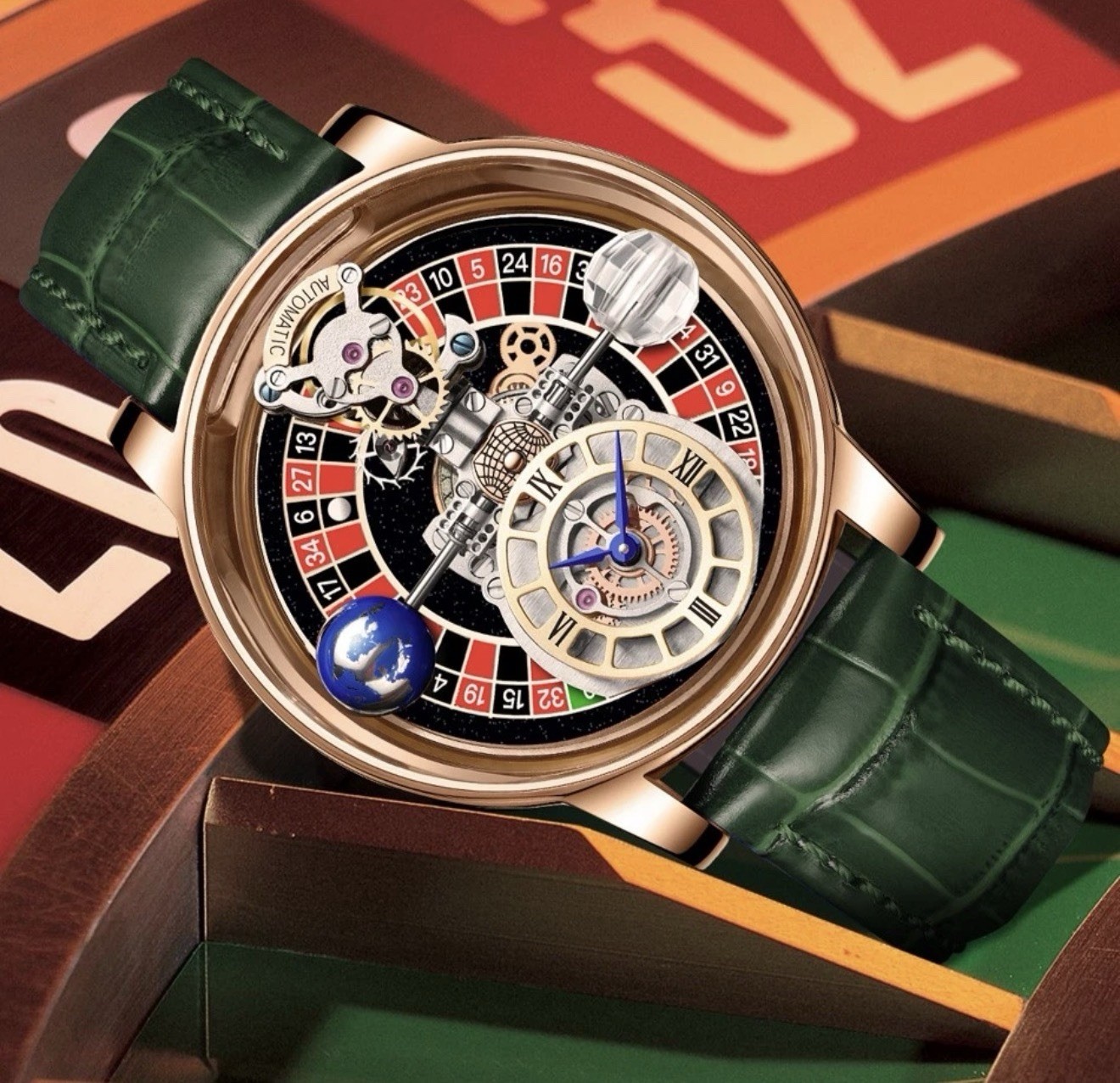 PINDU Hand Rotating Mens roulette dial Waterproof Quartz Watch LeatherStrap