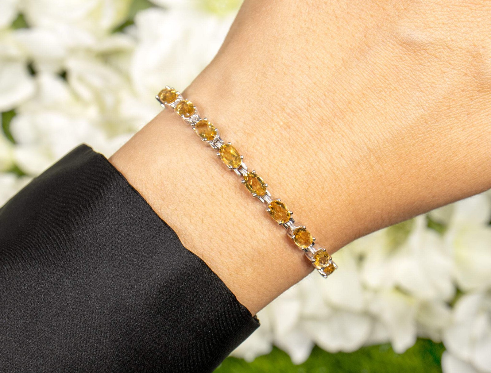Natural Citrine Tennis Bracelet 9ct Oval Cut Sterling Silver 7.25 inch Women