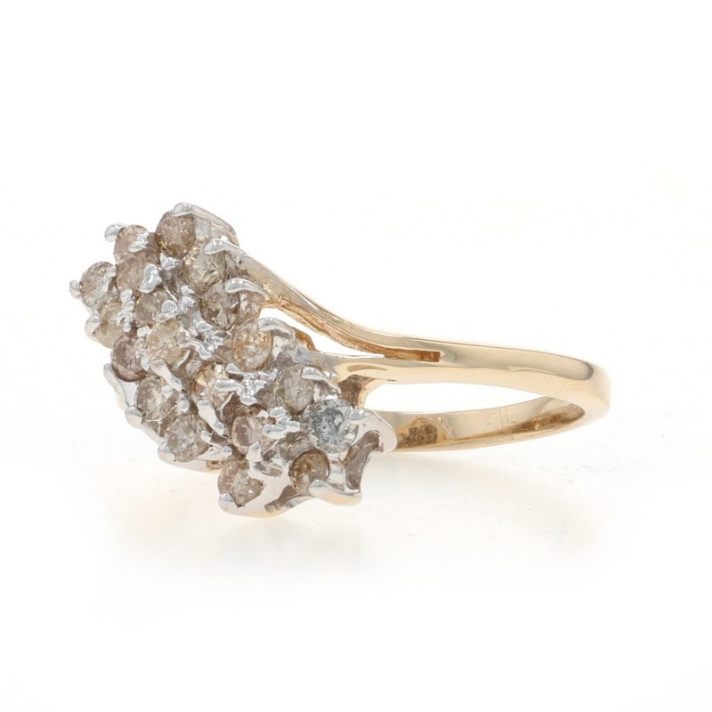 Yellow Gold Diamond Cluster Cocktail Ring – 10k Round .50ctw Waterfall Bypass