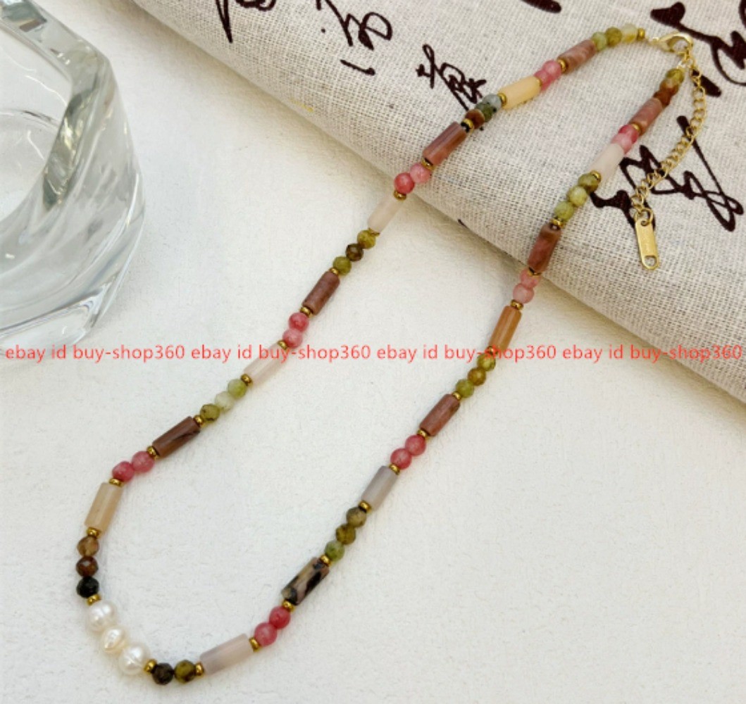 Natural Pearl Splicing Pink Strawberry Crystal Fresh and Sweet Necklace 41cm+6cm