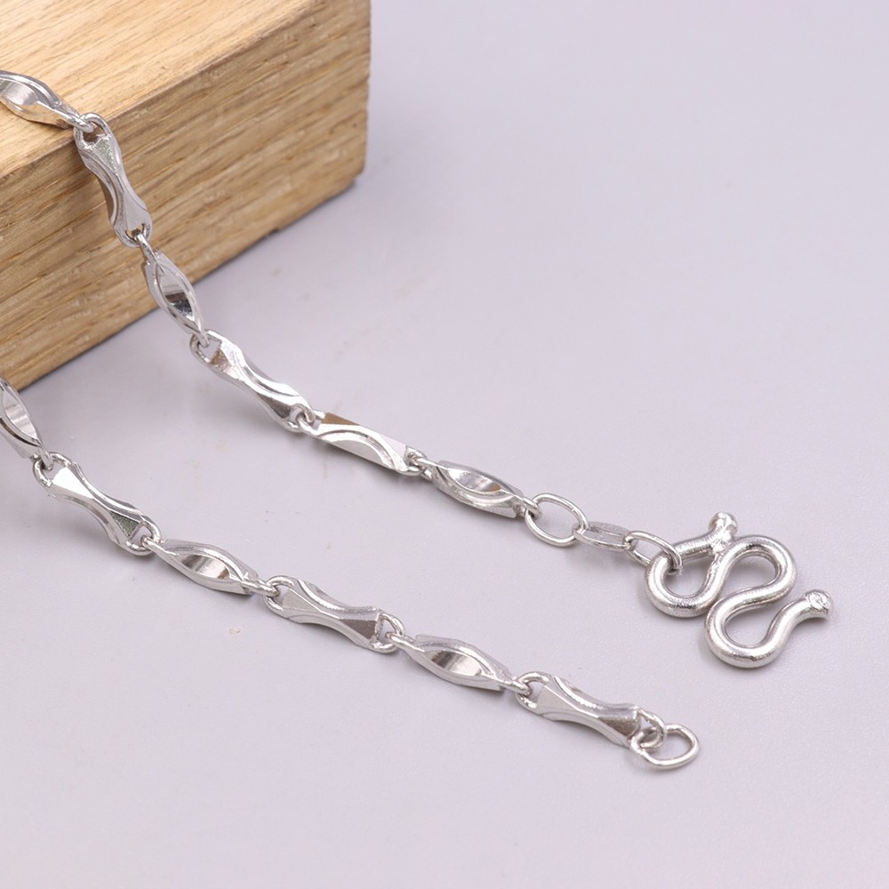 Pure S925 Sterling Silver Chain 3mm Lucky Yuanbao Link Necklace 17-18g 17.9inch