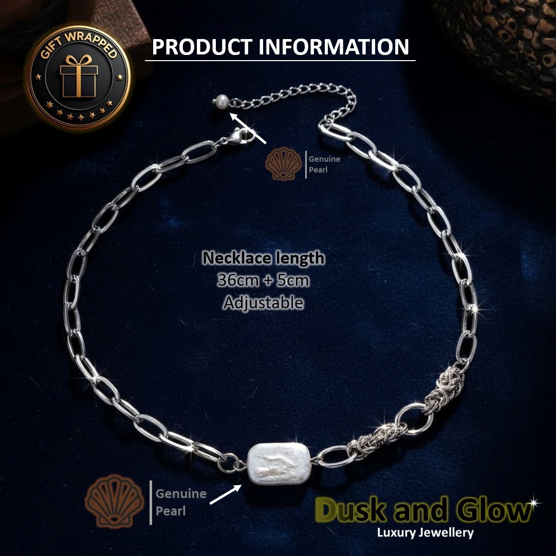 Natural Stone Freshwater Pearl Necklace Stainless Steel Chain 36-41cm UK NEW