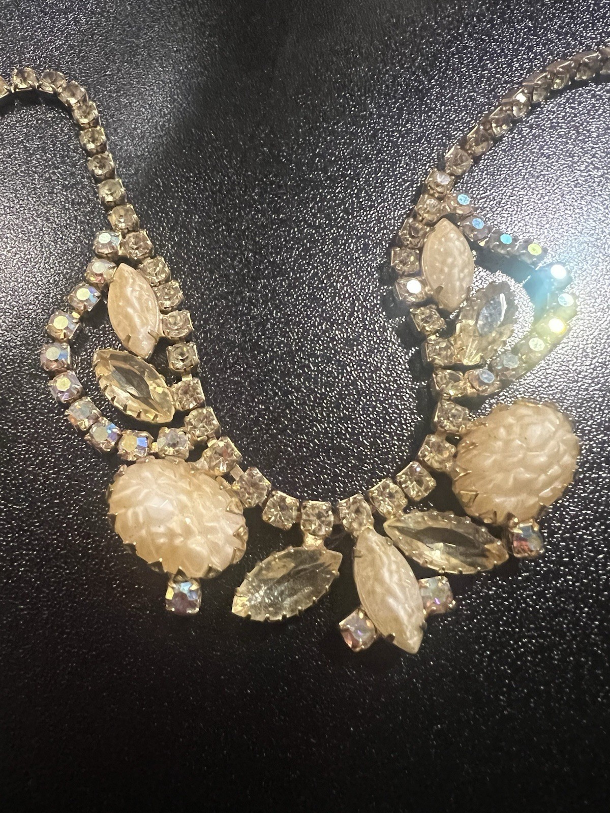 Vintage Champagne Rhinestone Choker Molded Art Glass & Crystal 50s Hollywood