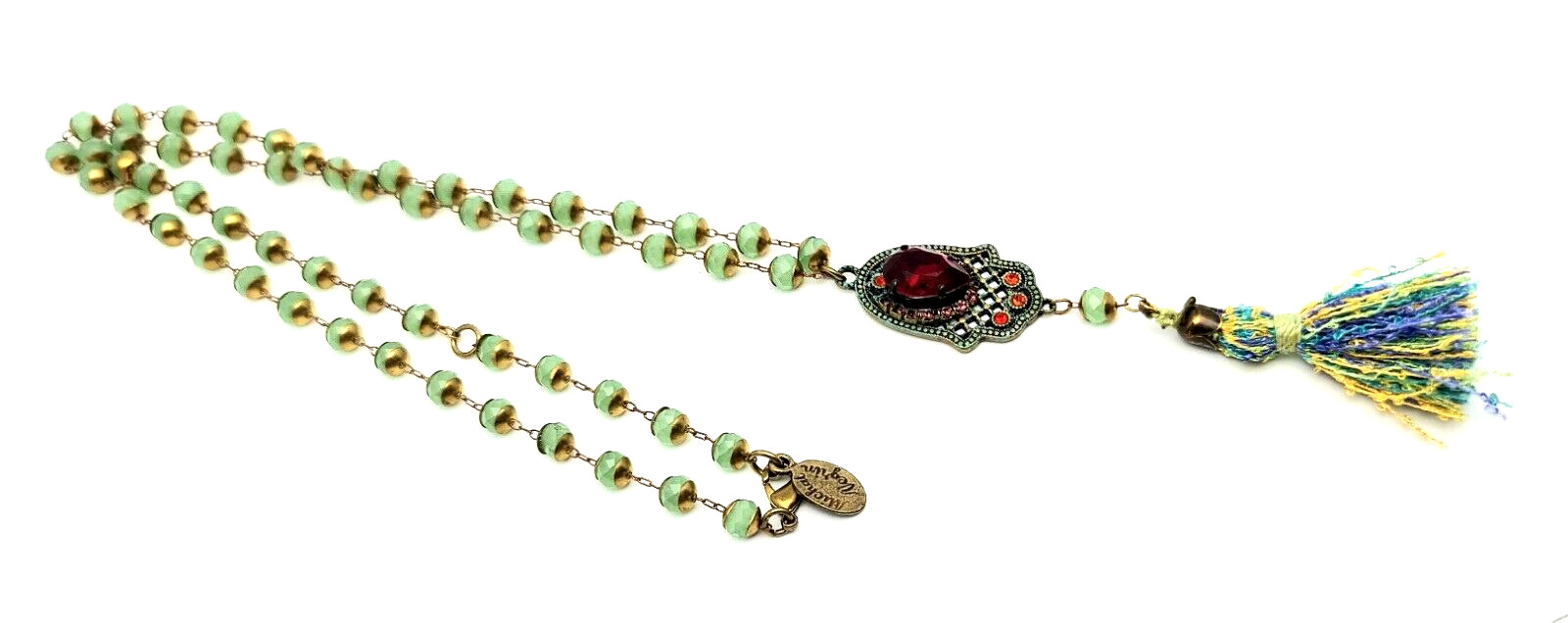 Beautiful Long Necklace With Hamsa Pendant With Crystals By Michal Negrin