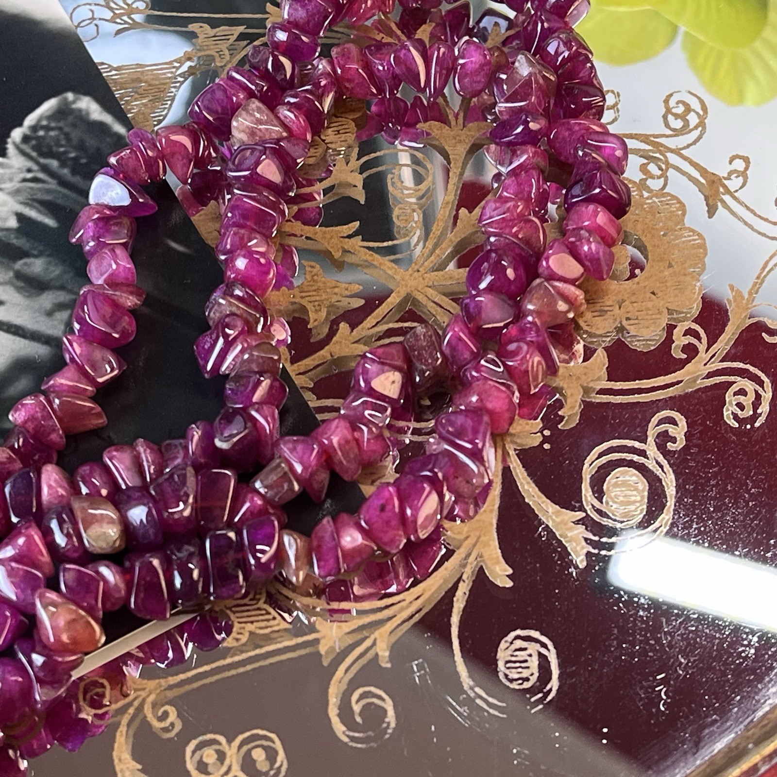 Vtg 36” Amethyst Chip Necklace – Polished Purple Gemstone – Presidium Tested