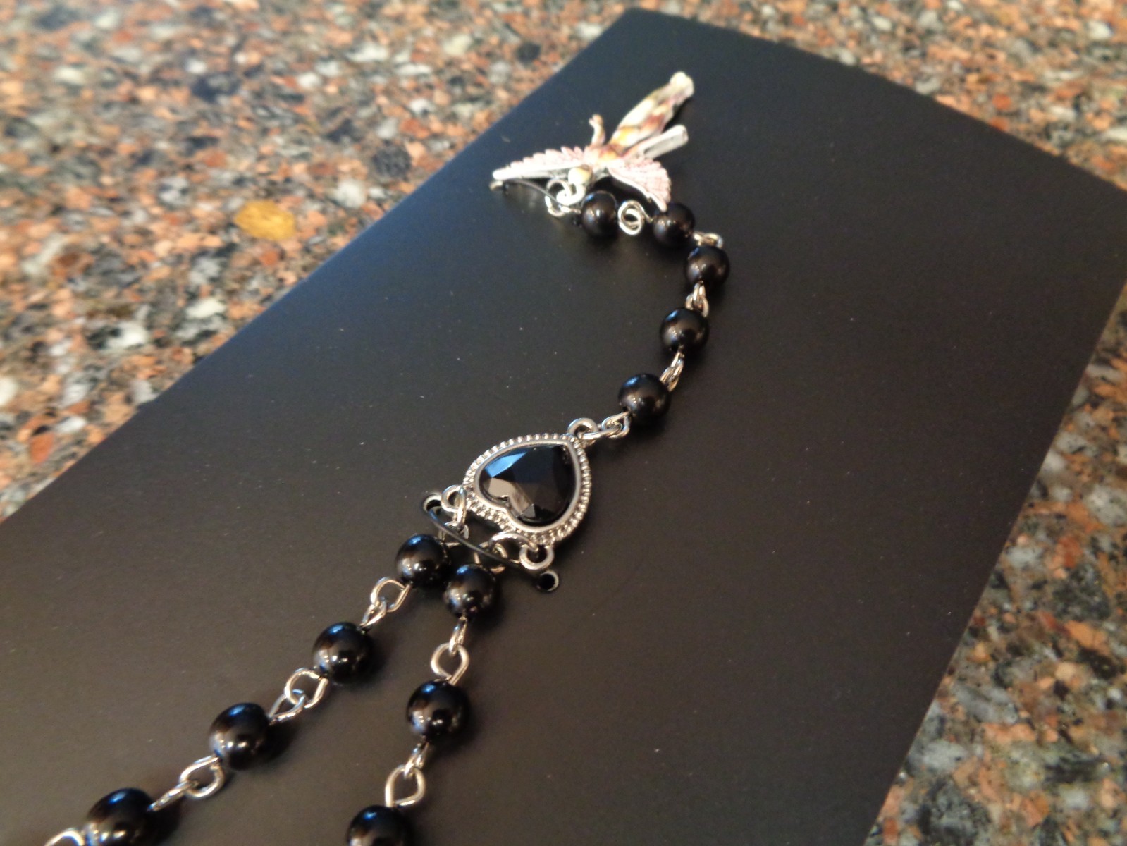 Nirvana In Utero Angel Rosary Necklace Black Bead Pendant Heart Cobain Brand New